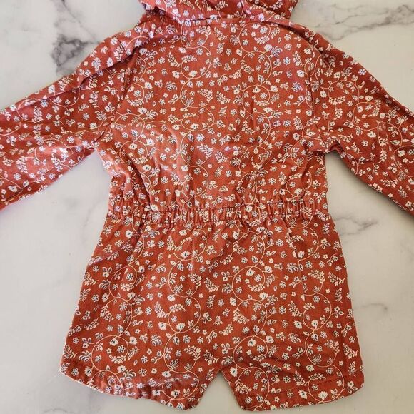 Little Lass girls 6x autumn floral burnt orange button up faux fur hooded jacket - Picture 7 of 7